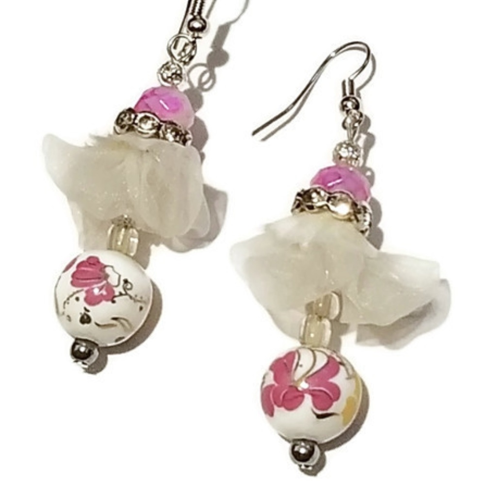 Pink and White floral earrings